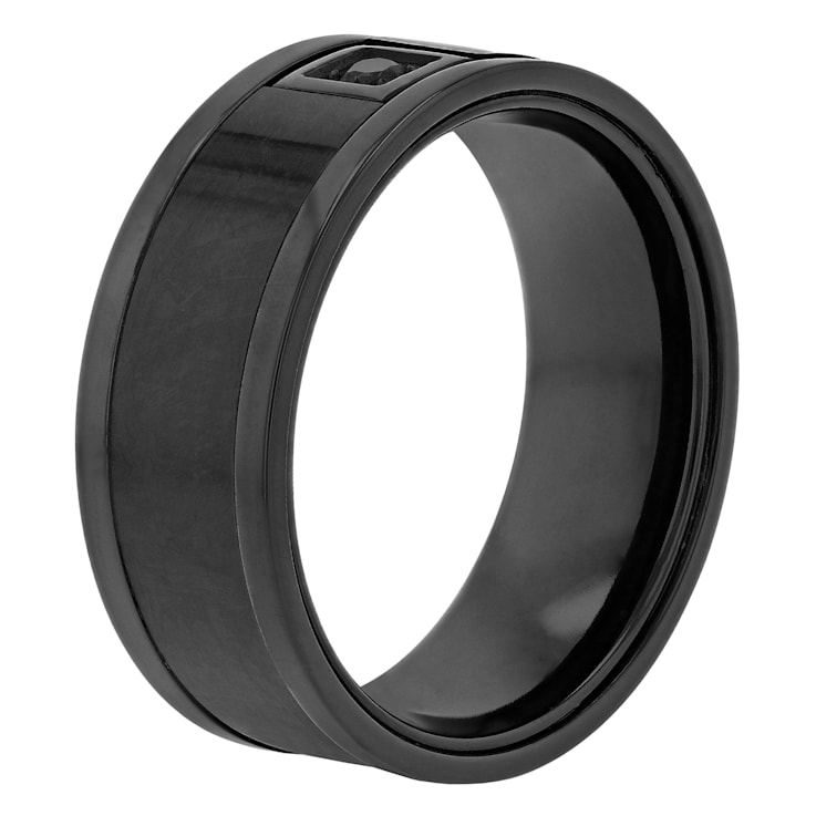 0.05CT Black Diamond Black IP Cobalt Carbon Fiber Band