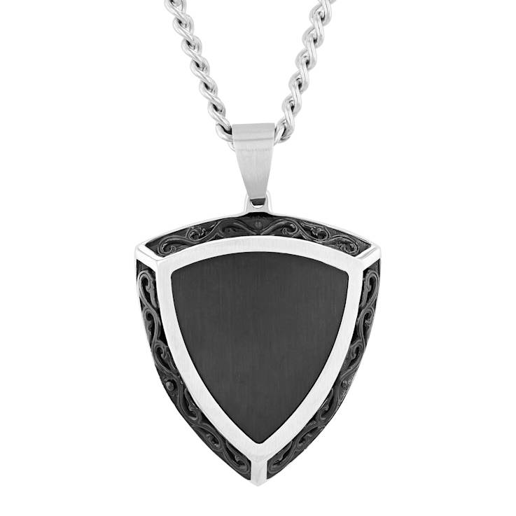 Stainless Steel Black Ion Plated Shield Pendant