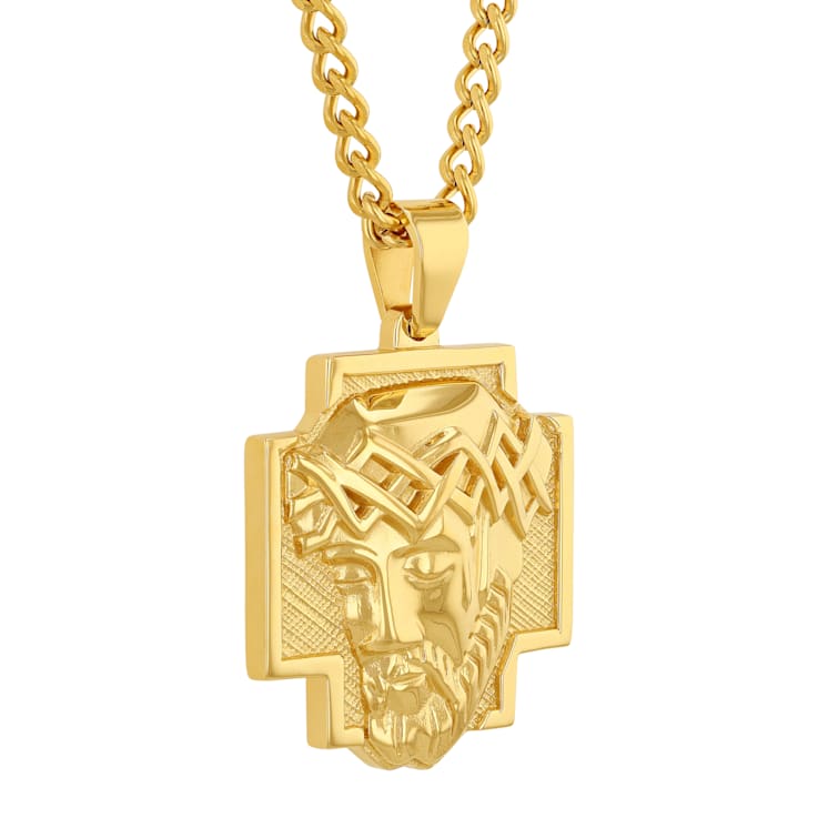 Stainless Steel Yellow Ion Plated Jesus Head Cross Pendant