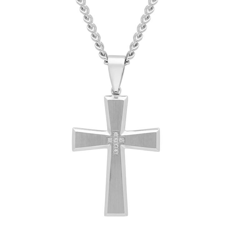 Diamond Accent Stainless Steel Cross Pendant