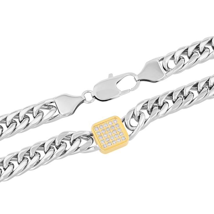 1/2CTW Diamond Stainless Steel 20 Inch Curb Link Chain Necklace