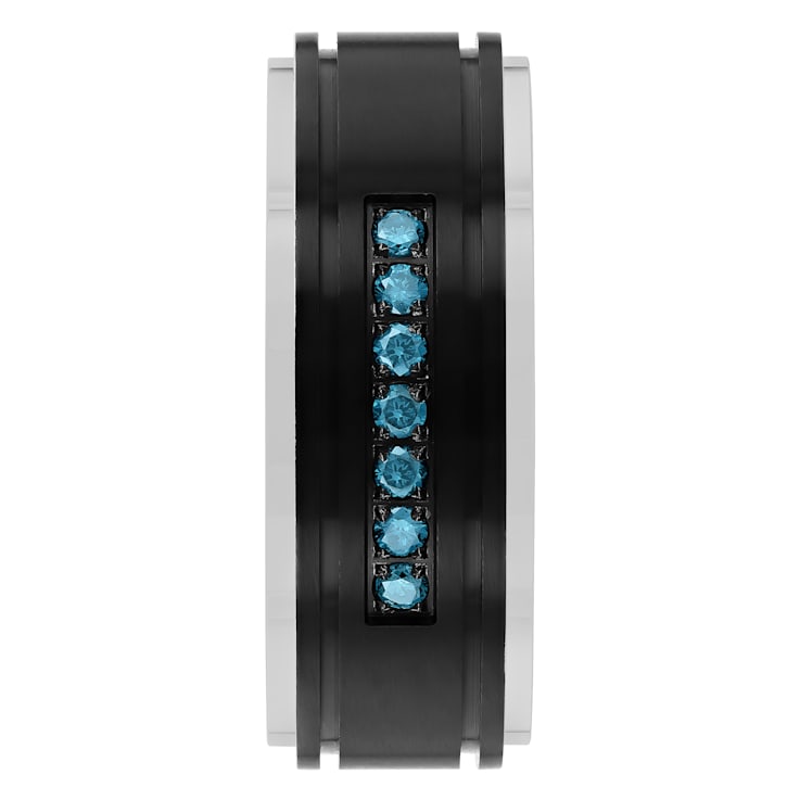 0.15CTW Blue Diamond Two-Tone Stainless Steel 9MM Grooved Band