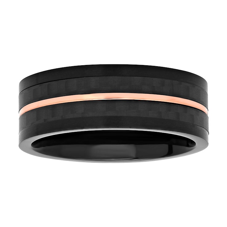 Stainless Steel Black and Rose Ion Plated Carbon Fiber Center Band