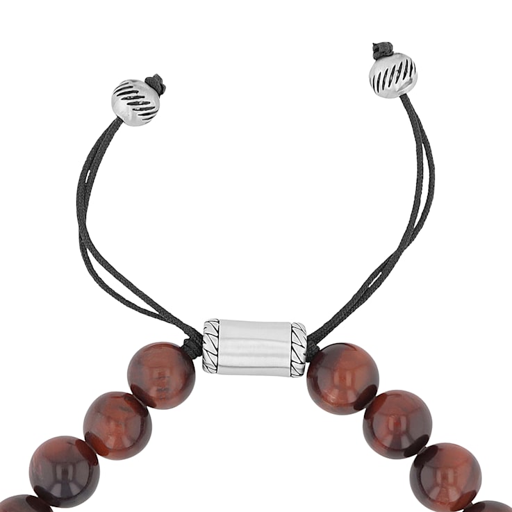 Red Tiger Eye and Stainless Steel Bolo Bracelet