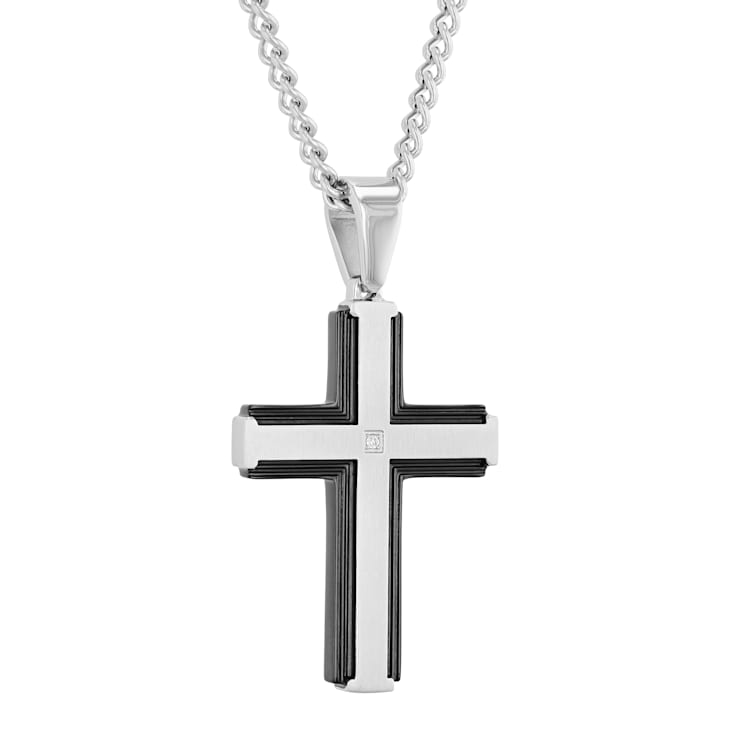 Diamond Accent Two-Tone Stainless Steel Dog Tag, Cross Pendant, &
Bracelet Set