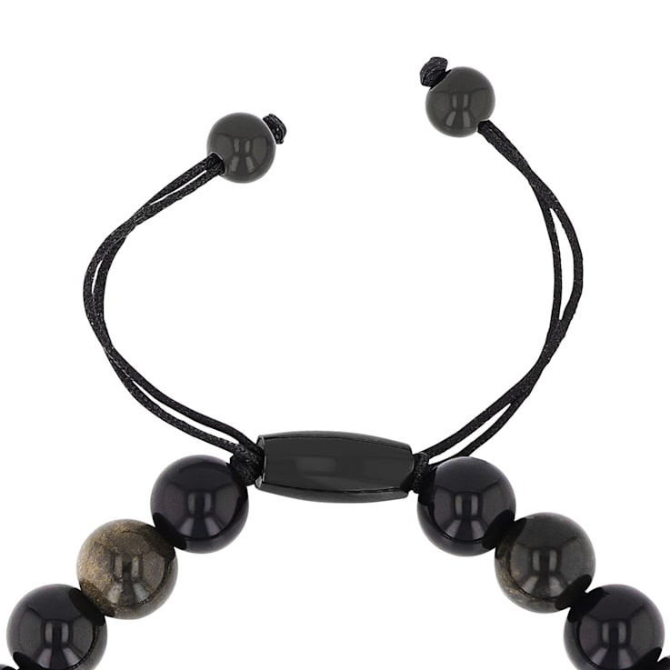 Golden Obsidian Bead with Black IP Bolo Bracelet