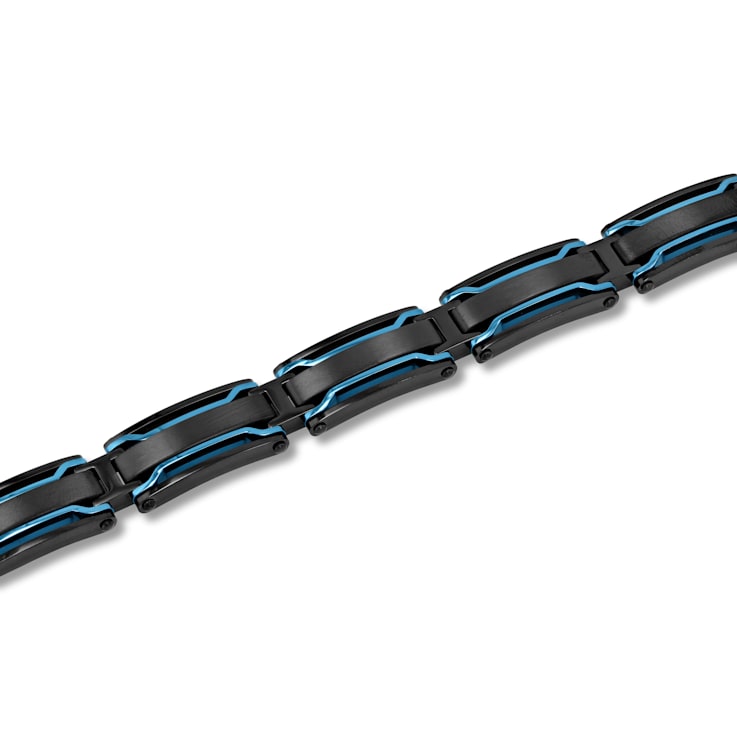 Stainless Steel Black & Blue Ion Plated Link Bracelet