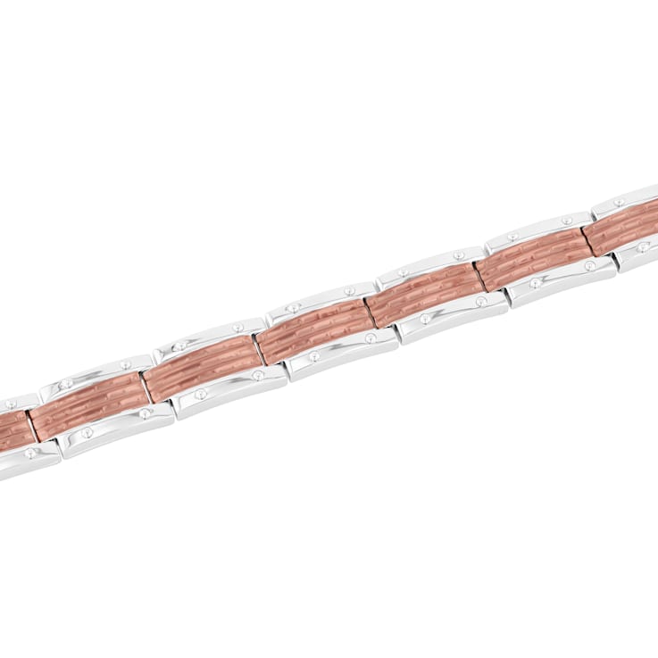 Stainless Steel with Two-Tone Finish Brick Design Link Bracelet