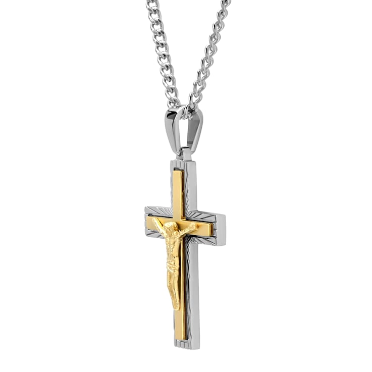 Stainless Steel with Yellow IP Crucifix