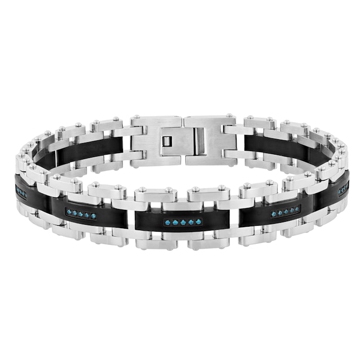 1/6CTW Blue Diamond & Stainless Steel with Black IP Bracelet