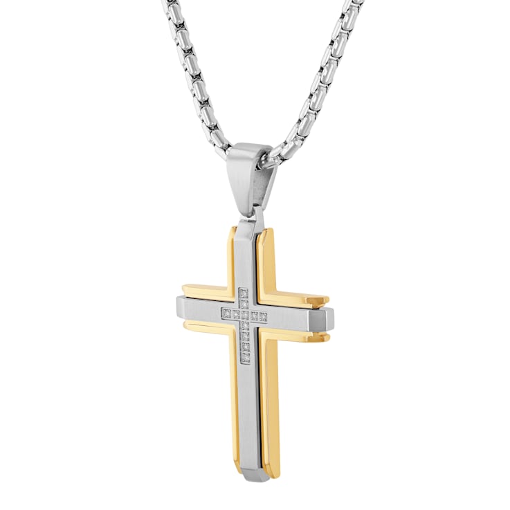 0.10CTW Stainless Steel with Yellow IP Cross