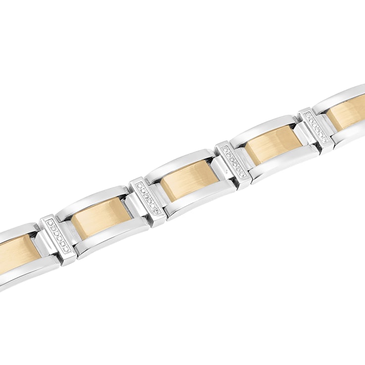 1/3CTW Diamond Two-Tone Stainless Steel Link Bracelet