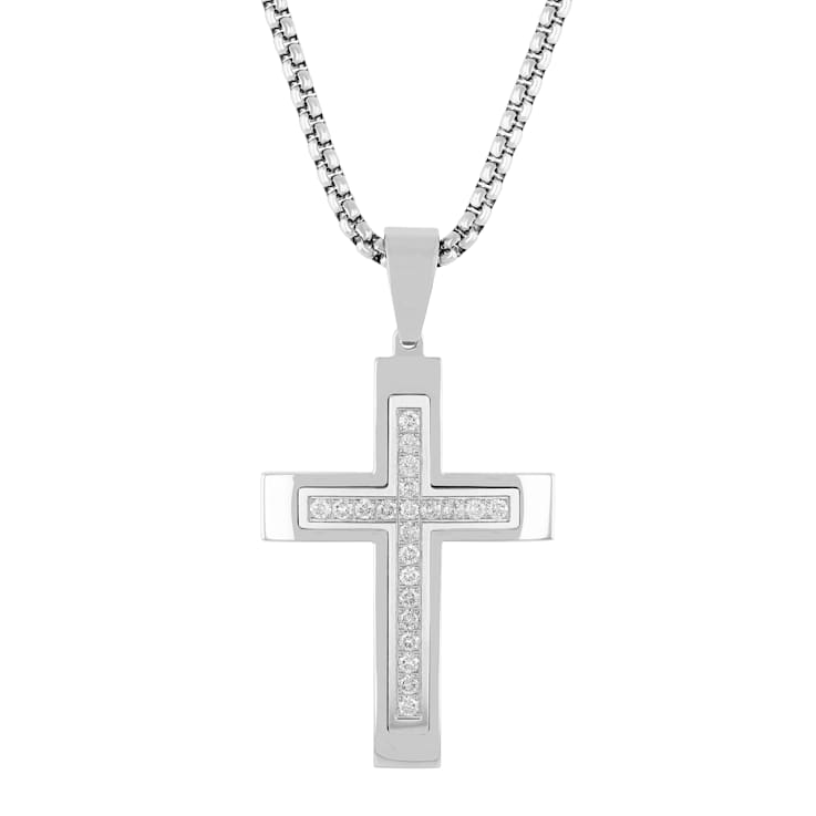 1CTW Diamond Stainless Steel Cross Pendant 136BGA