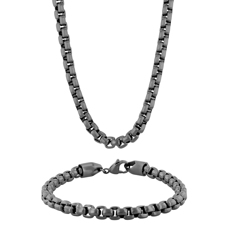 ETHOS Brushed Gunmetal Silver Curb Chain Necklace - Arman's Jewellers