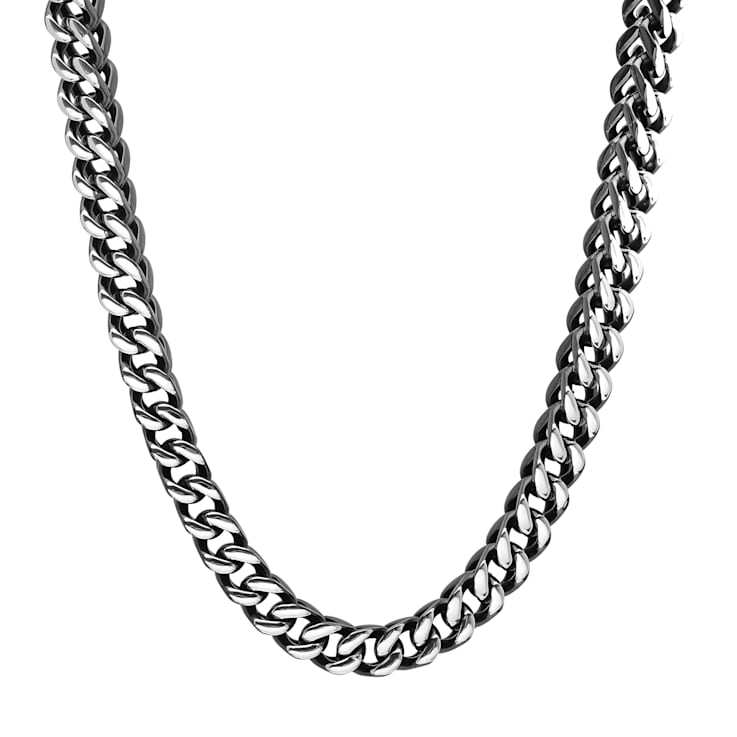Stainless Steel Black Ion Plated Franco Chain Necklace & Bracelet Set