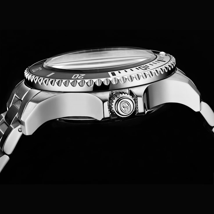 Men's Automatic Watch, Teal Dial, Gray Bezel, Stainless Steel Bracelet,
Deployant Buckle