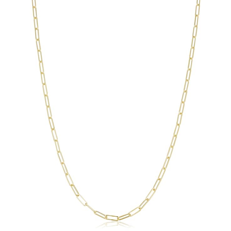 Solid 14k Yellow Gold 2 mm Capsule Paperclip Link Chain Necklace for Women