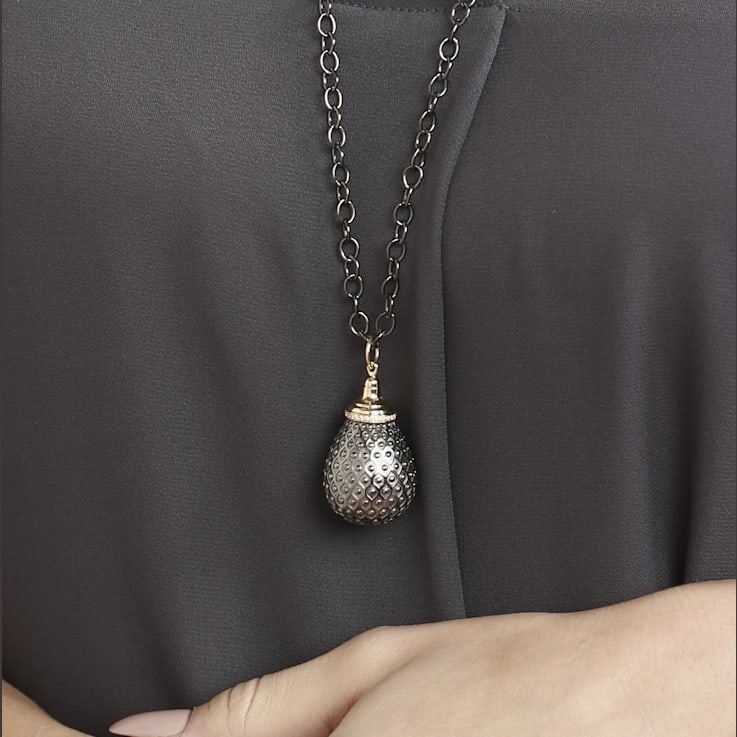 SYNA Oxidized Silver Mogul Drop Necklace