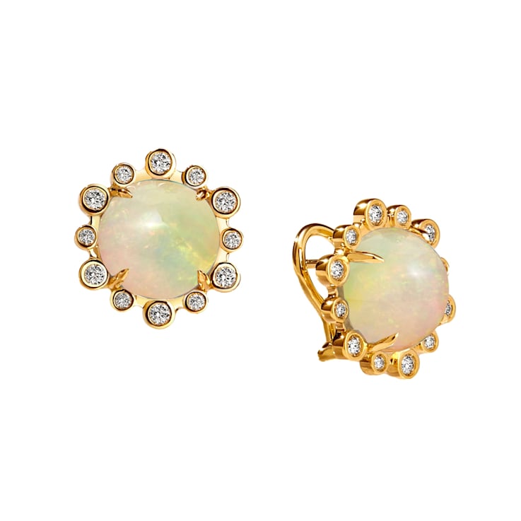 Mogul Gemstone Opal and Diamond Hex Earrings