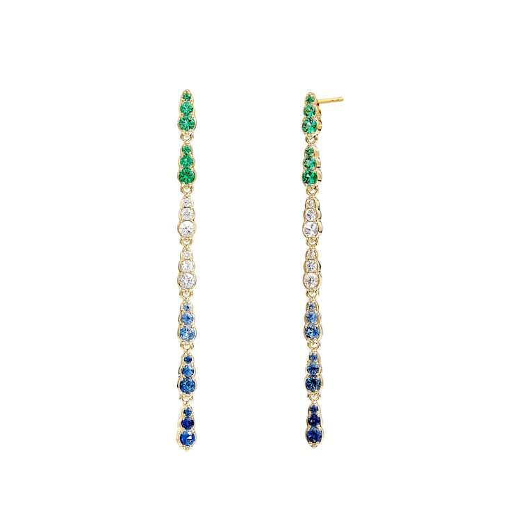 Long Mogul Emerald and Sapphire Earrings