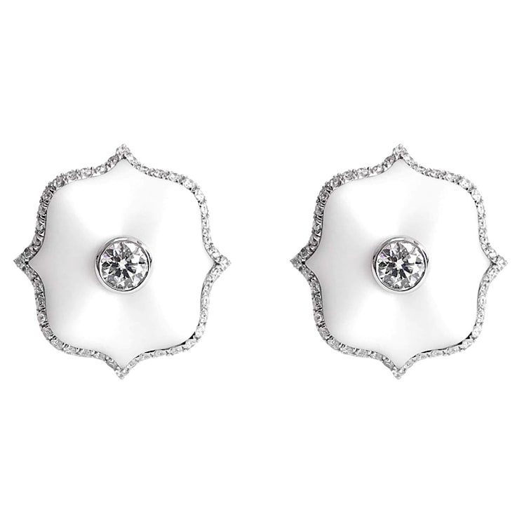Diamond & Ceramic Mini Lotus Earrings