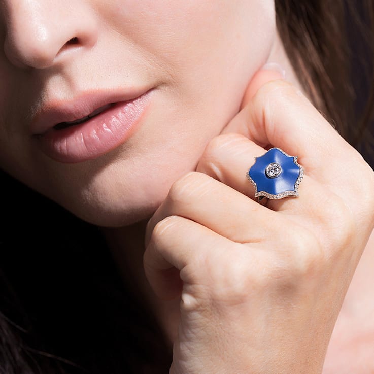 Diamond & Blue Ceramic Ring