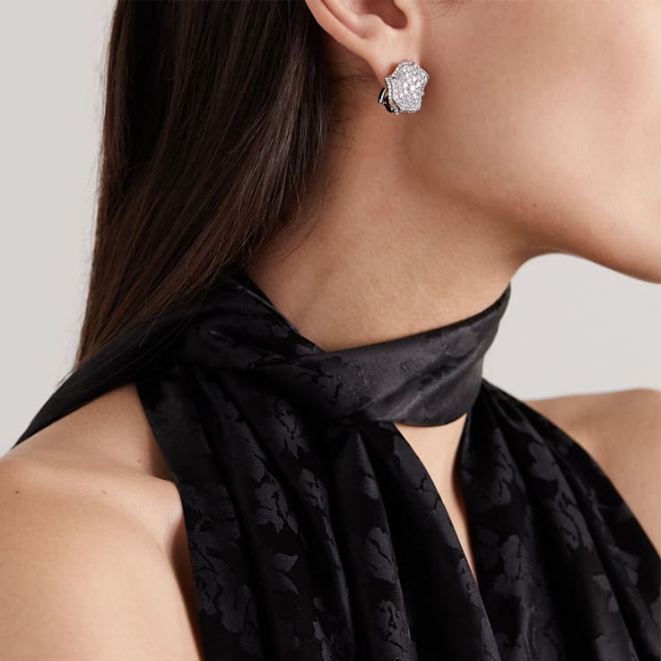 Diamond Pavé Mini Lotus Ear-Clips