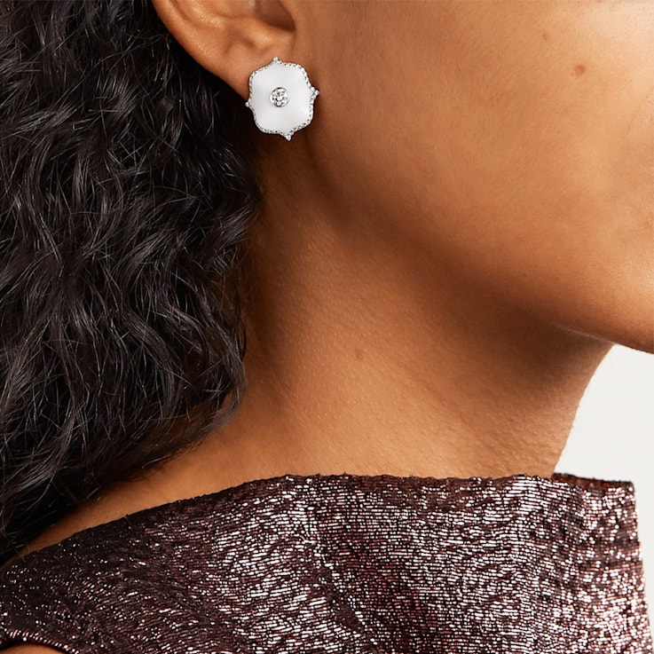 Diamond & Ceramic Mini Lotus Earrings
