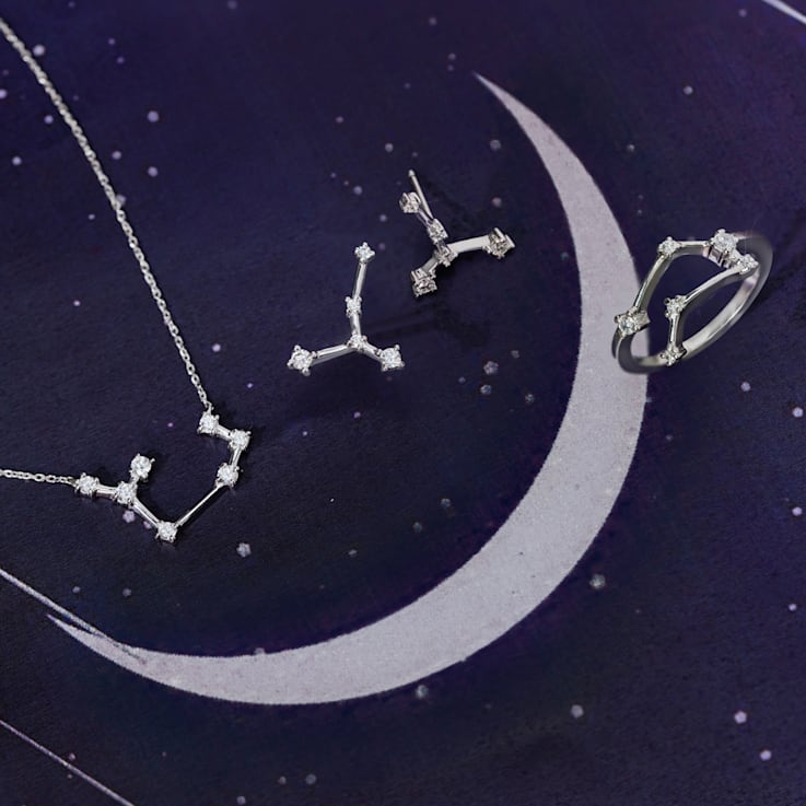 J'ADMIRE Rhodium Over Sterling Silver Dainty Zodiac Capricorn Stud Earrings