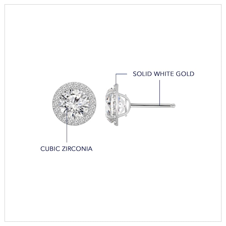 LUXGEM 10K White Gold Round Halo Studs | 2 Carat Cubic Zirconia
