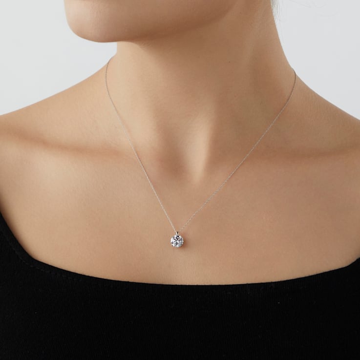 LUXGEM 10K White Gold Round Cut Pendant Necklace | 2 Carat Cubic Zirconia