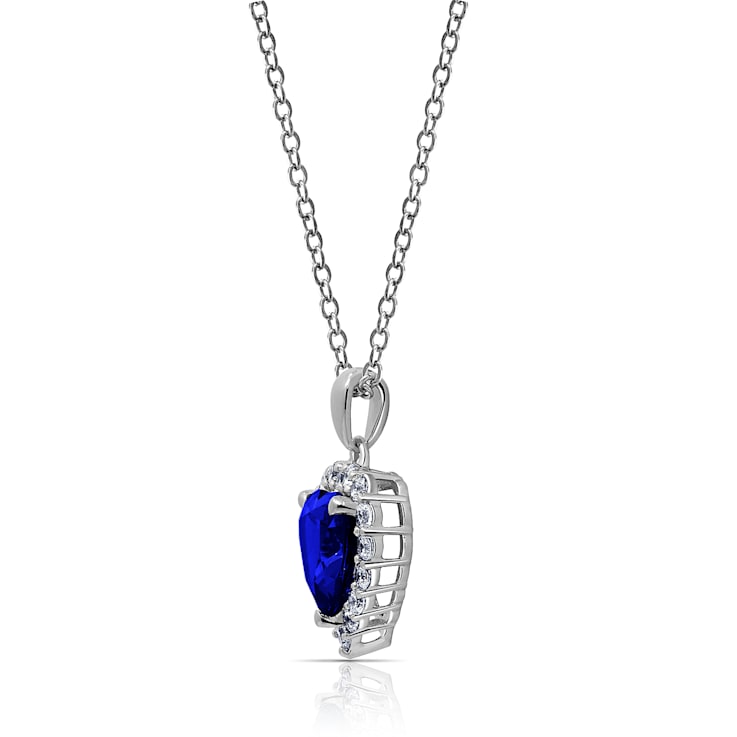 J'ADMIRE Sapphire Simulant Platinum Over Sterling Silver Heart Pendant
with Chain