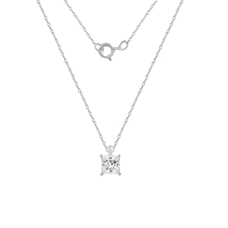 LUXGEM 10K White Gold Princess Cut Pendant Necklace | 0.5 Carat Cubic Zirconia