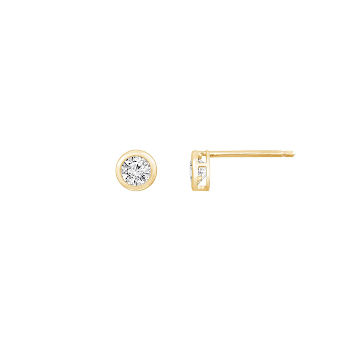 LUXGEM 14K Yellow Gold Bezel Round Cut Studs | 0.5 Carat Cubic Zirconia