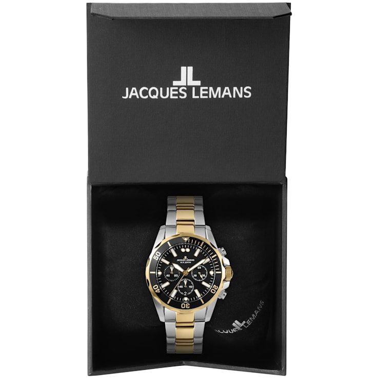JACQUES LEMANS Men's Sport Watch with Stainless Steel Strap, Gold
Bicolor, Chronograph, 1-2091