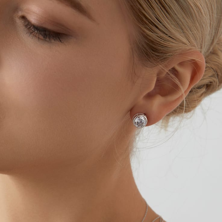 LUXGEM 10K White Gold Bezel Round Cut Studs | 4 Carat Cubic Zirconia