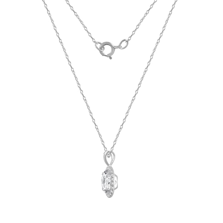 LUXGEM 10K White Gold Round Halo Pendant Necklace | 2 Carat