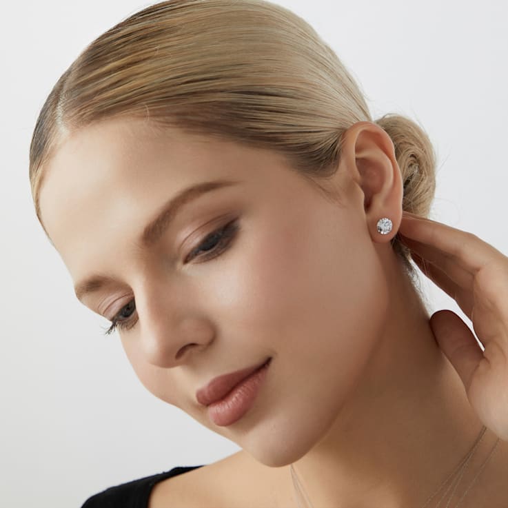 LUXGEM 14K White Gold Round Cut Solitaire Studs | 4 carat Cubic Zirconia