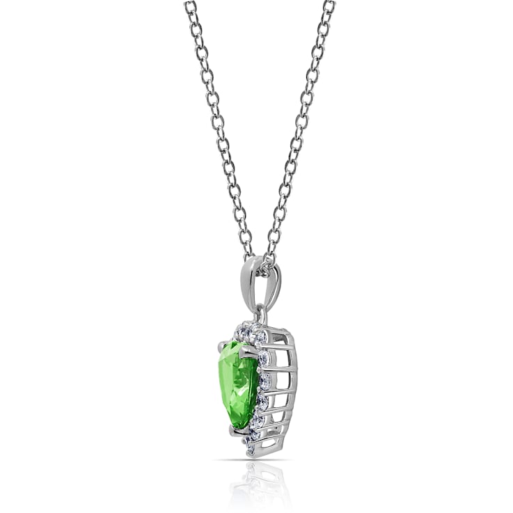 J'ADMIRE Peridot Simulant Platinum Over Sterling Silver Heart Pendant
with Chain