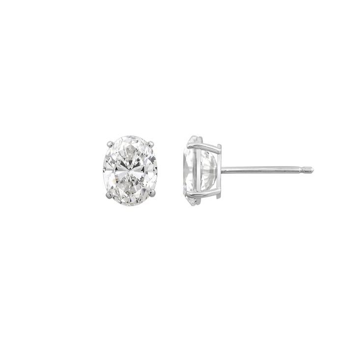 LUXGEM 10K White Gold Oval Cut Solitaire Studs | 3 carat Cubic Zirconia