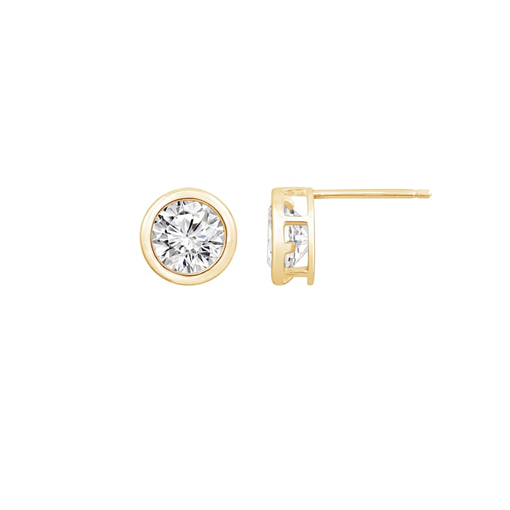 LUXGEM 14K Yellow Gold Bezel Round Cut Studs | 4 Carat Cubic Zirconia