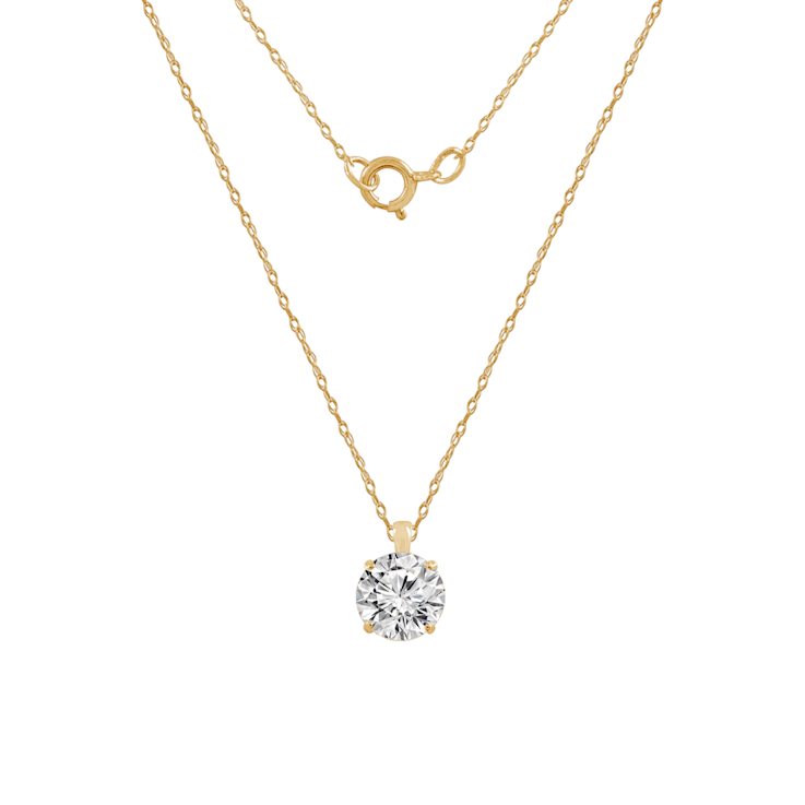 LUXGEM 14K Yellow Gold Round Cut Pendant Necklace | 1 Carat Cubic Zirconia