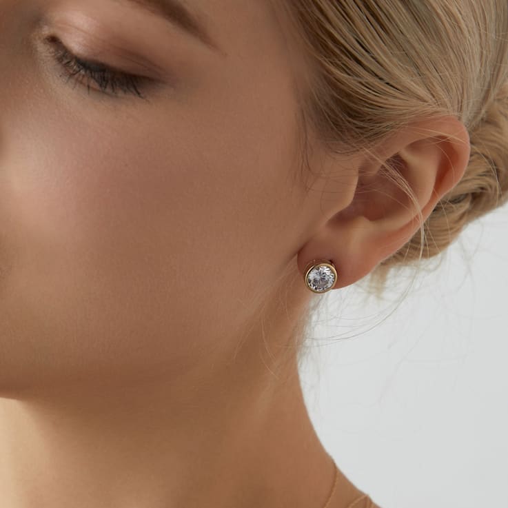 LUXGEM 14K Yellow Gold Bezel Round Cut Studs | 4 Carat Cubic Zirconia