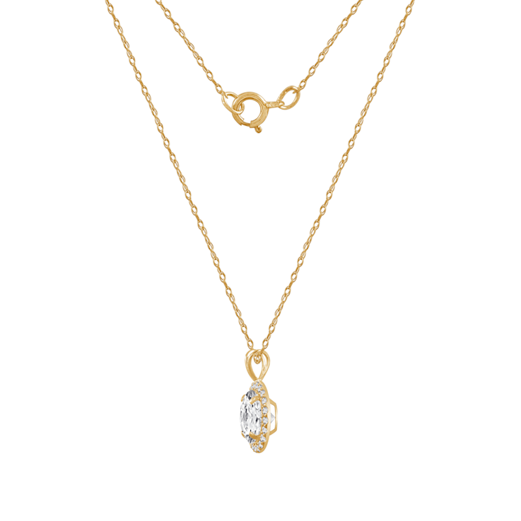LUXGEM 14K Yellow Gold Round Halo Pendant Necklace | 1 Carat Cubic Zirconia