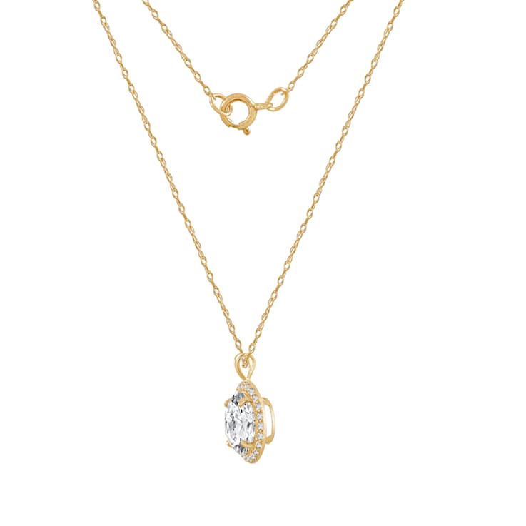LUXGEM 14K Yellow Gold Round Halo Pendant Necklace | 3 Carat Cubic Zirconia
