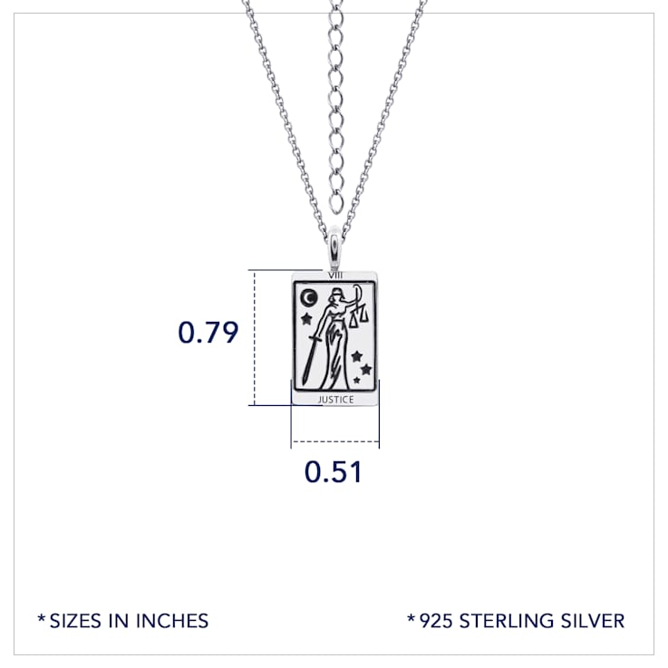 J'ADMIRE Platinum 950 Over Sterling Silver Tarot Card Justice Pendant Necklace