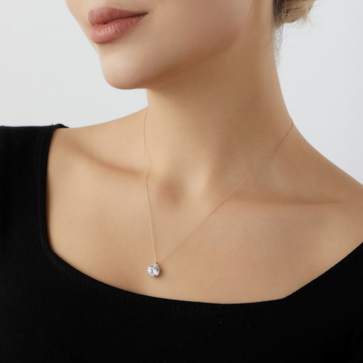 LUXGEM 14K Yellow Gold Round Cut Pendant Necklace | 3 Carat Cubic Zirconia