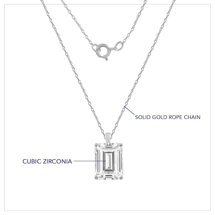 LUXGEM 14K White Gold Emerald Cut Pendant Necklace | 3 Carat