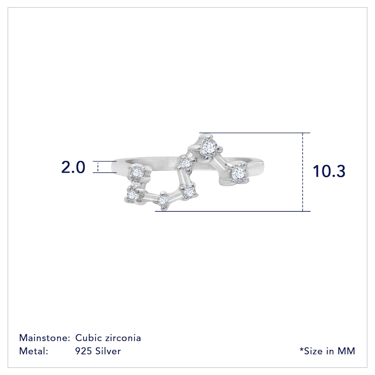 J'ADMIRE Leo Constellation Rhodium Over Sterling Silver Ring