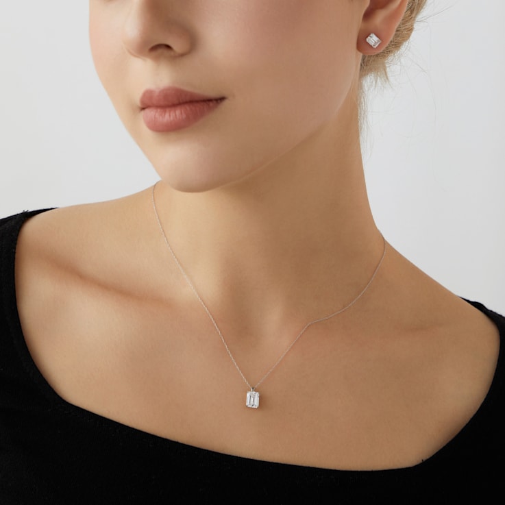 LUXGEM 10K White Gold Emerald Cut Solitaire Studs | 2 carat Cubic Zirconia